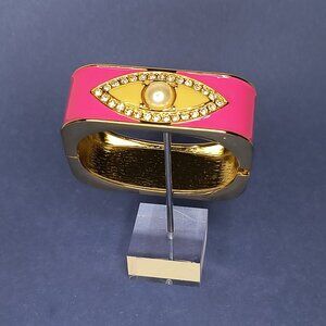 Hinged Rectangle Wide Chunky Bangle Cuff Evil Eye Bracelet Statement Glam Diva
